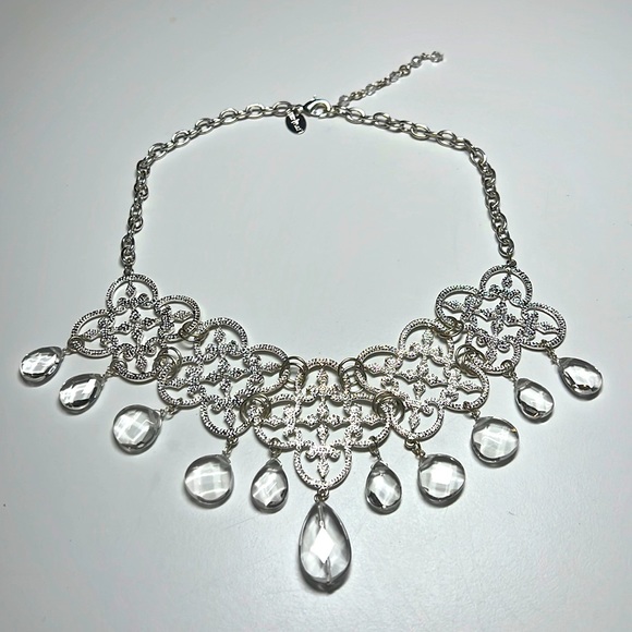 White House Black Market Jewelry - White House Black Market Silver Tone & Faceted Bead Necklace Teardrop Statement